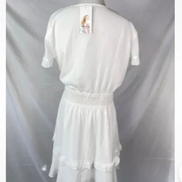 NEW Pretty Garden Medium large Dress White Cut Out Layered Chiffon Empire Waist - Picture 3 of 14